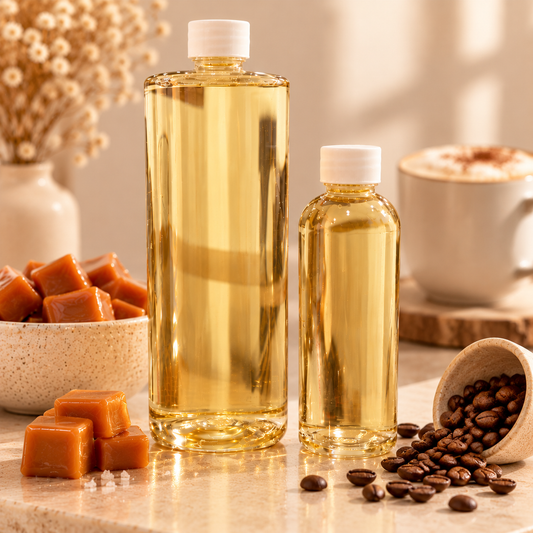 Recambios para mikado Caramelo & Café de Shiro Candles Studio en formatos de 150 ml y 500 ml, con aroma dulce, intenso y tostado para perfumar el hogar.