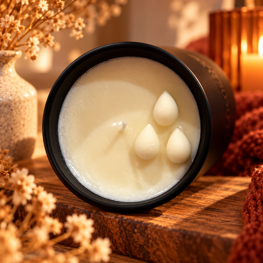 Vela aromática de soja Lluvia de Otoño de Shiro Candles Studio, con diseño otoñal y peso total de 383 g, pensada para crear un ambiente cálido, acogedor y envolvente en el hogar.