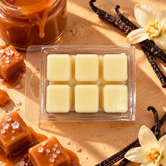 Wax melts Caramelo & Vainilla de Shiro Candles Studio, 70 g de cera de soja en porciones, con aroma dulce, cremoso y envolvente para perfumar el hogar.