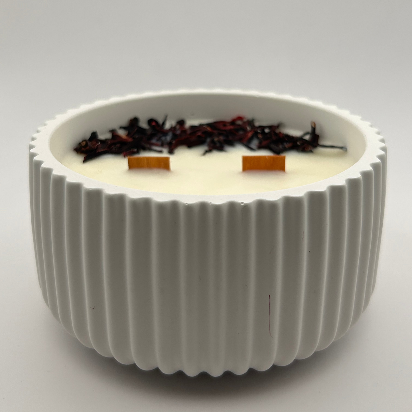 vela de cera de soja en cuenco aromática de hibisco, sándalo y loto con mecha doble de madera 