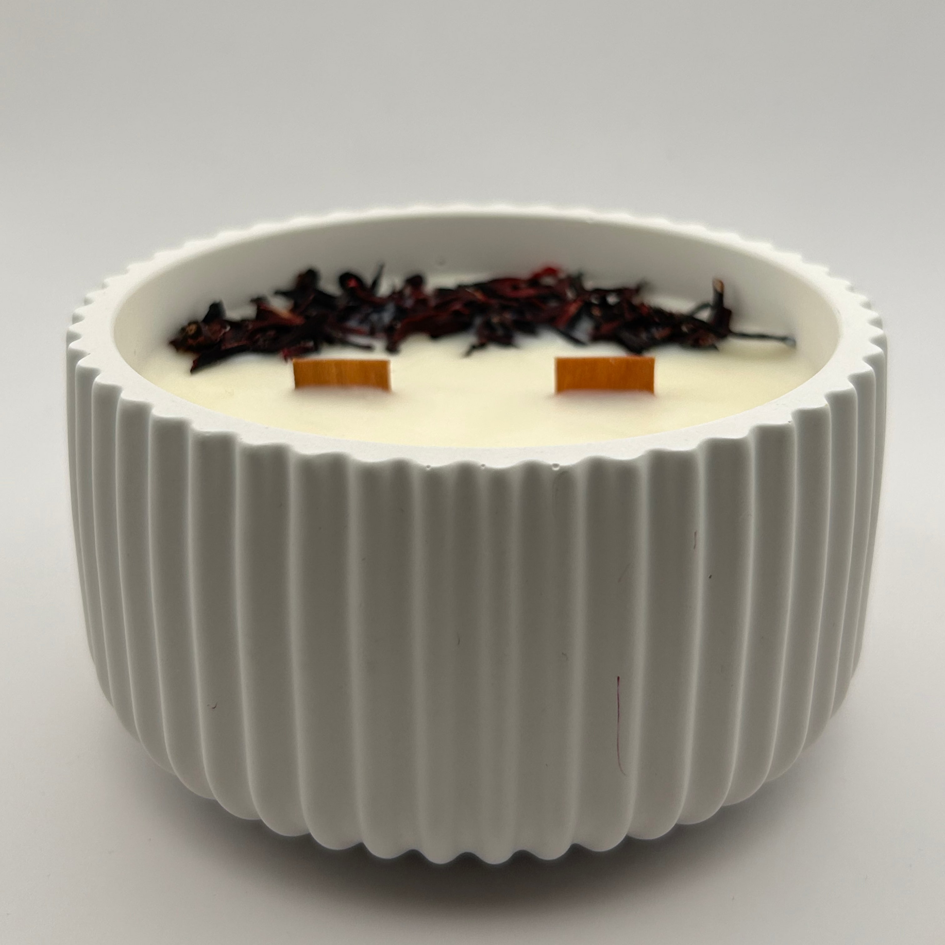 vela de cera de soja en cuenco aromática de hibisco, sándalo y loto con mecha doble de madera 